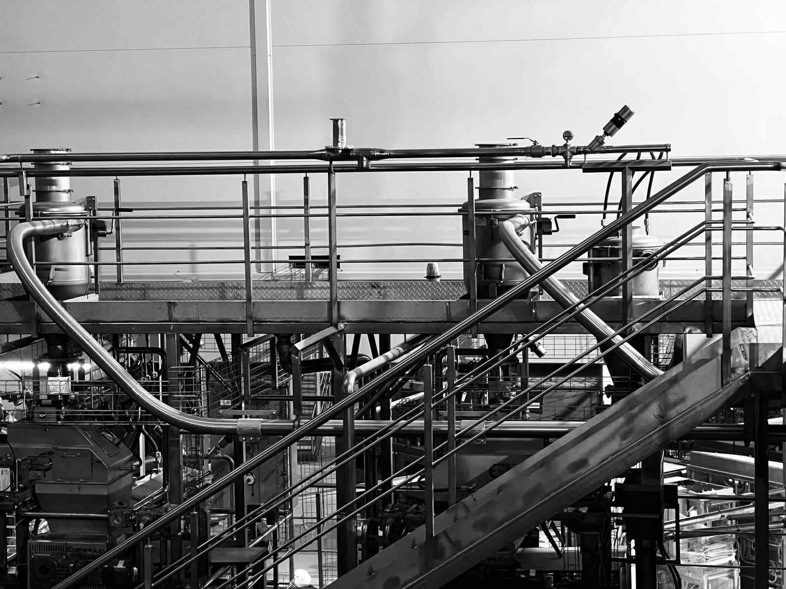 Platform with stainless steel piping and process equipment